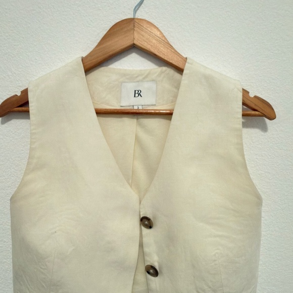 Banana Republic Short Vest Size 2 Ivory Lightweight Linen Lyocell Lined - Picture 1 of 11